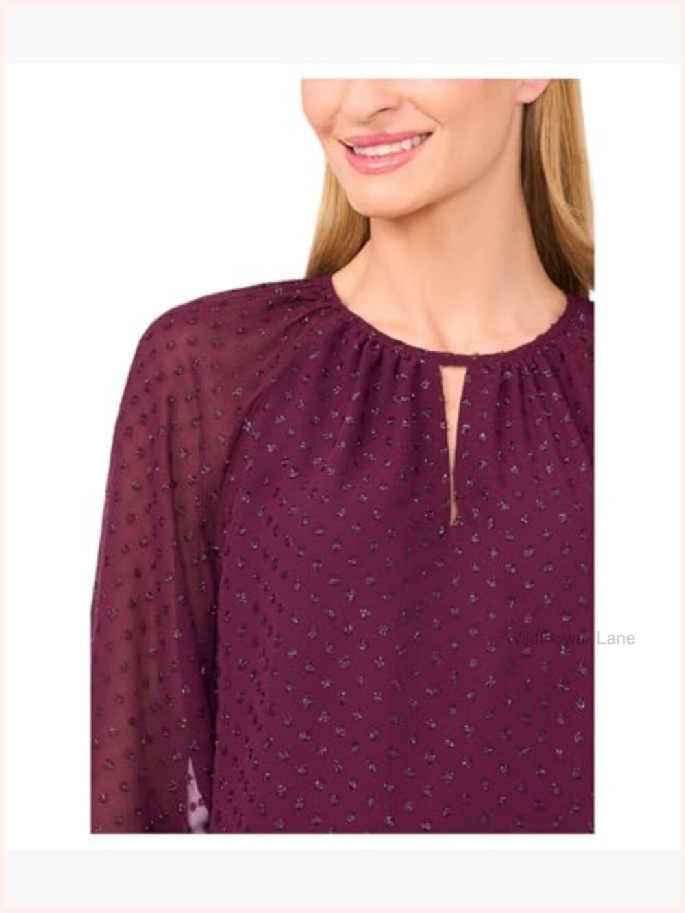 Tiered Sleeve Front Keyhole Blouse Blouse Button Closure - Picture 3 of 3
